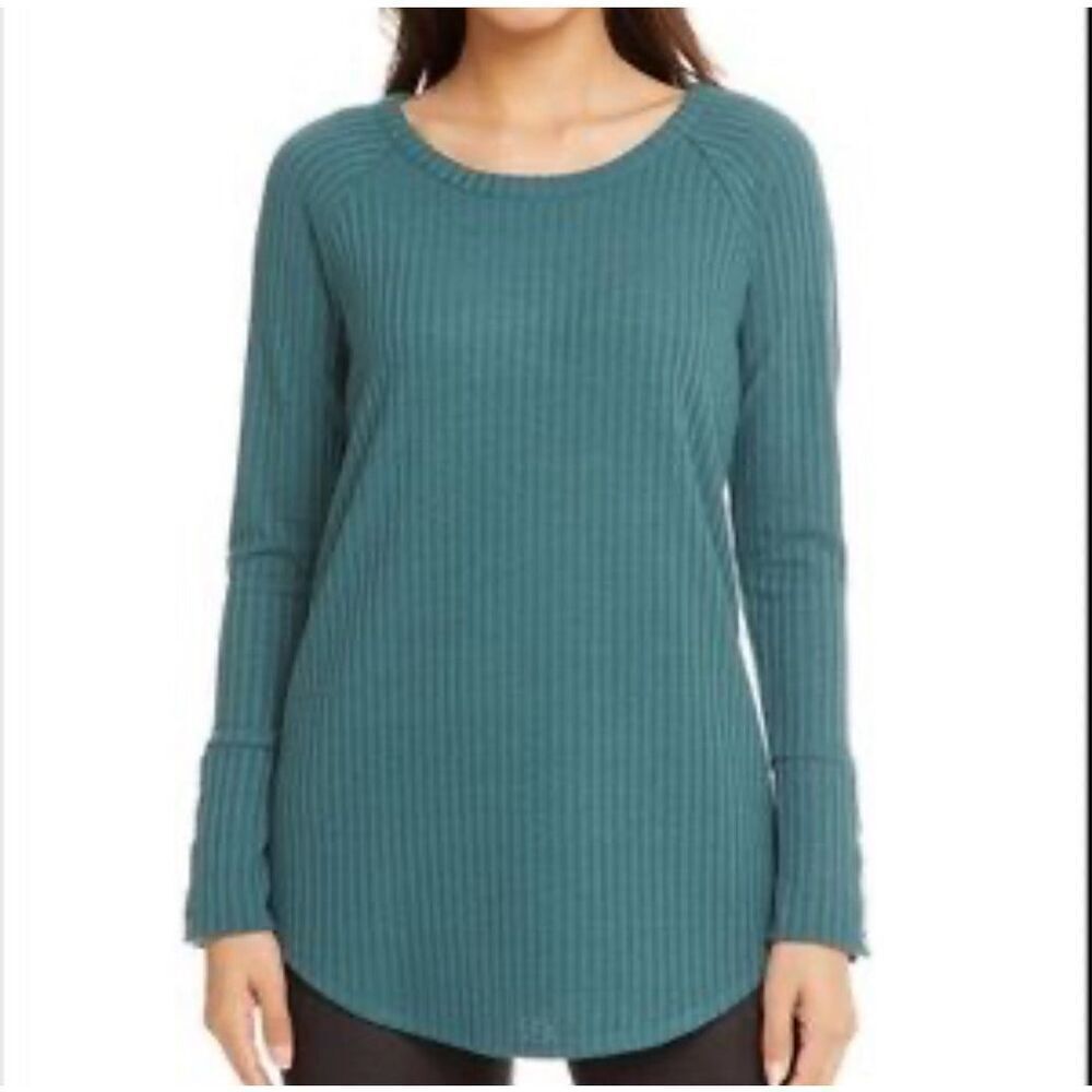 Chaser Womens Waffle Raglan Long Sleeve Button Cuff Thermal Top Lush Teal XS